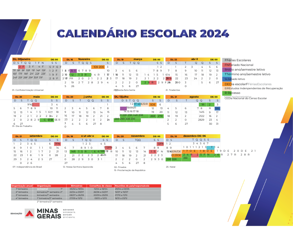 Secretaria De Educação De MG Divulga Calendário Escolar 2024 Da Rede ...